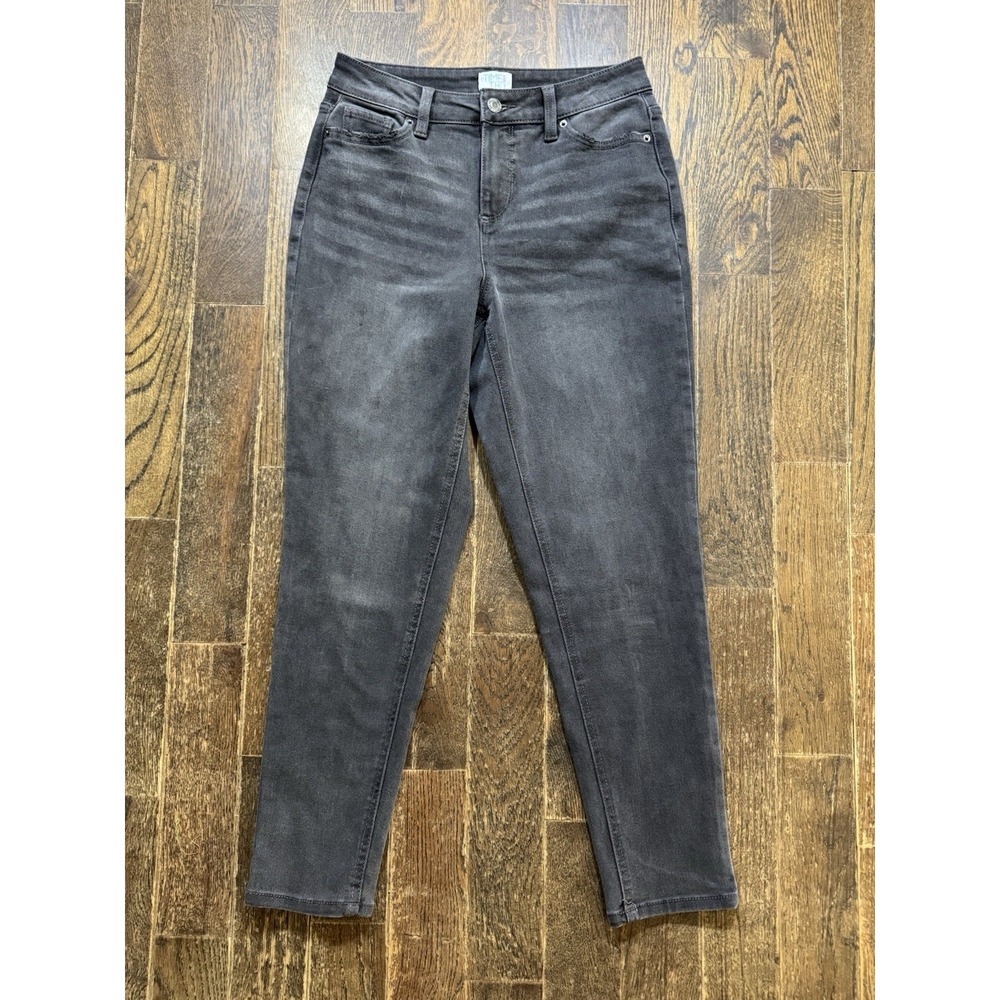 Time and Tru‎ Mid Rise Straight Jeans Womens 2 Gray Distressed Stretch Denim